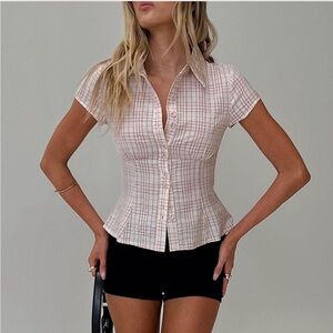 Princess Polly  Cottesloe Blouse Top Pink Check
